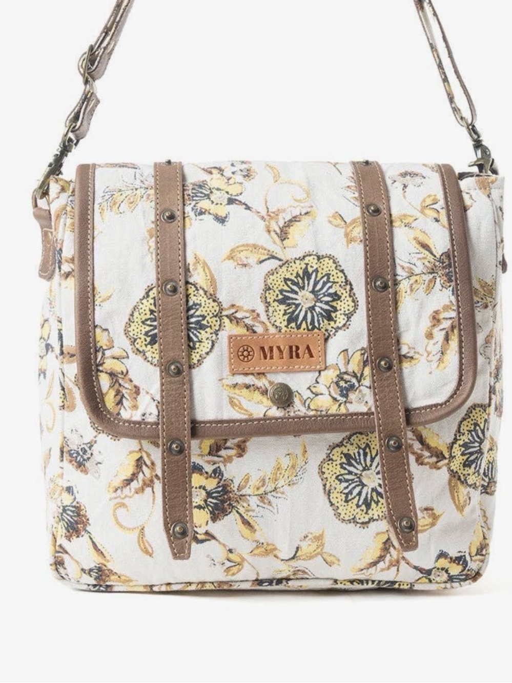 Myra Bag Floral Canvas Messenger in Cream, Tan and Yellow